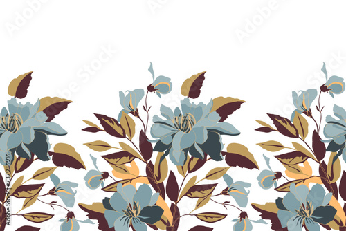 Vector floral seamless pattern, border with flowers