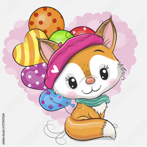 Cute Cartoon Fox in a beret © reginast777