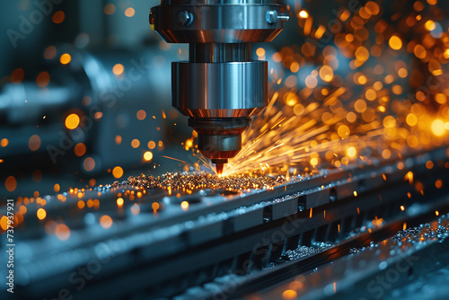 CNC Laser cutting of metal, modern industrial welding technology Making Industrial Details. The laser optics and CNC are used to direct the material or the laser sparks.Ai