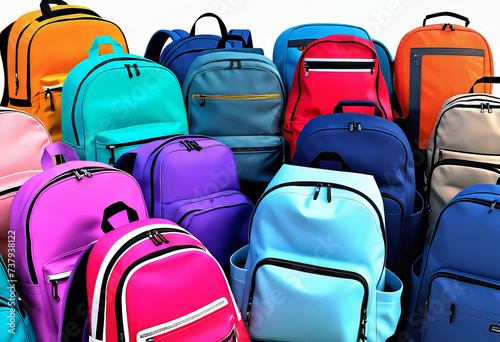 a banner with a collection of backpacks of different styles, sizes, colors, materials and shapes, a store of backpacks for all occasions, a large selection of comfortable backpacks,