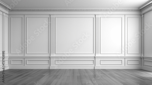 Grey empty room in minimalist design of white wall in simple Rococo style