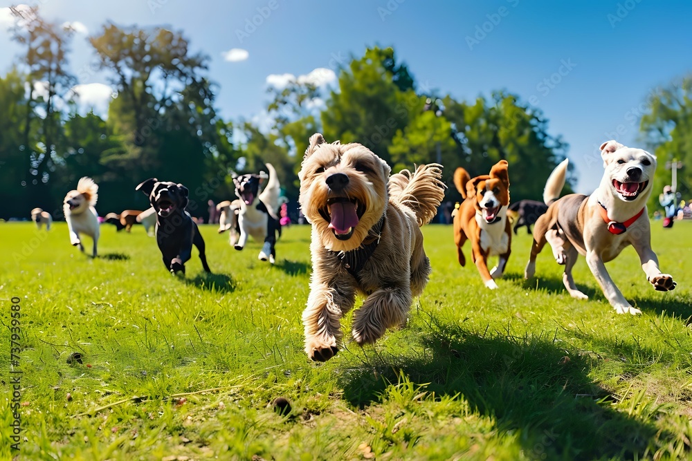 dogs playing in the field. Generative AI