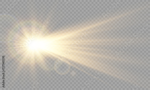 Light Vector with Sun Glare. Sun, Sunrays, and Glare in PNG Format. Gold Flare and Glare. 