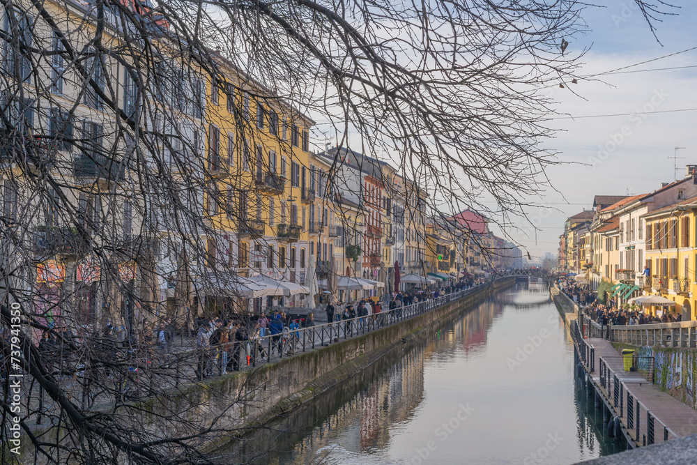 busy and lively district of the canals of Milan, with craft stores, flea market, restaurants, etc.