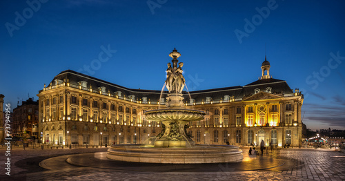 Fountain of the Three Graces in Place de Bourse in Bordeaux France