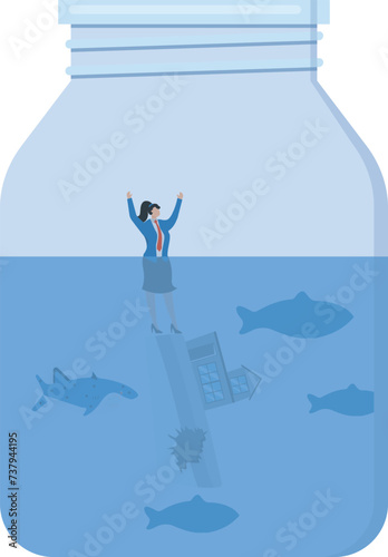 A Businesswoman submerged in a bottlem, Accidents and Disasters,