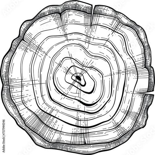 Tree stump and log vector illustrations set. Tree trunk parts top and side view. Felled forest, industrial wood, building material. Firewood, constructing stuff, lumber isolated on white background.