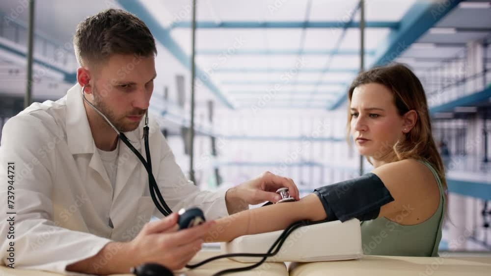 Male Doctor Checking Pregnant Woman Blood Pressure Male Doctor Checking Pregnant Woman Blood Pressure