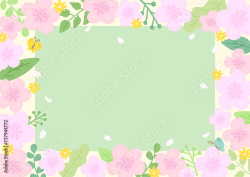 Sakura and butterfly background frame inspired by spring  stylish hand-drawn illustration                                                                                                                  