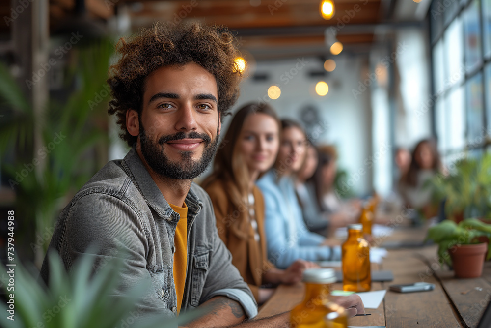 Vibrant image depicts diverse professionals in collaborative teamwork, utilizing digital tools in innovative workspace. Vibrant image depicts diverse professionals in collaborative teamwork, utilizing digital tools in innovative workspace.