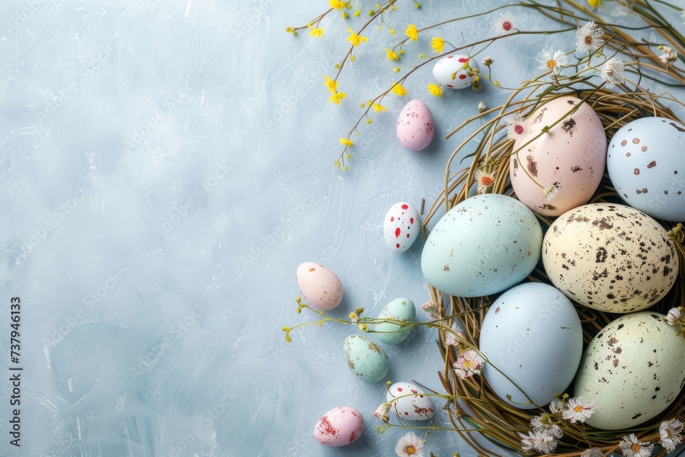 Happy Easter Eggs Basket joy. Bunny in Mint Chip Green flower Garden. Cute 3d easter wall art easter rabbit illustration. Easter grateful card wallpaper easter throw blanket