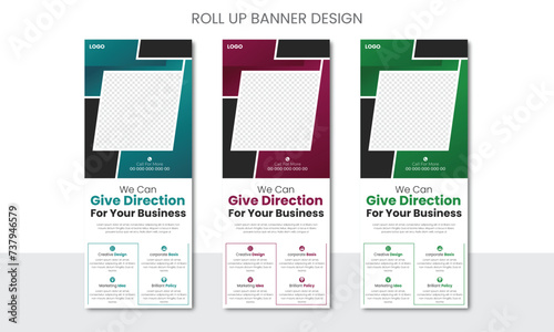 Creative corporate business roll up banner bundle template, x rollup pullup pop up signage retractable banner.3 color set of gradient layout with print ready design.