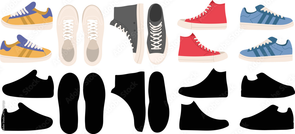 sneakers, set of sports shoes in flat style vector sneakers, set of sports shoes in flat style vector
