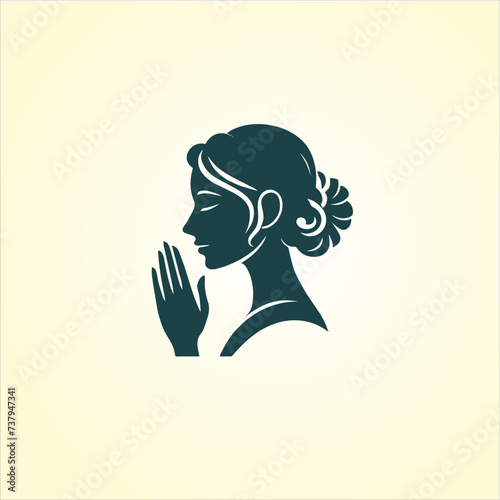 Indian women in traditional clothing with namaste hand, Welcoming logo design