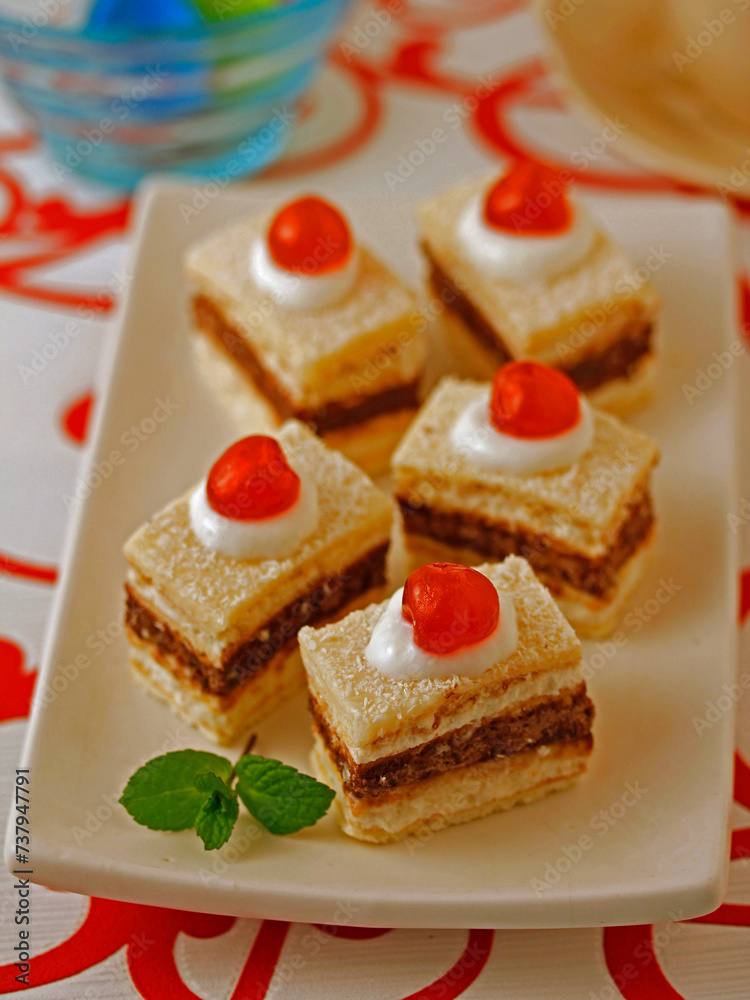 Sponge cake with chocolate and cherries. Sponge cake with chocolate and cherries.
