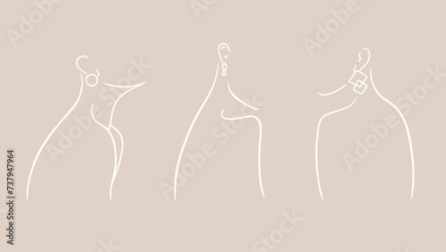 Minimalistic portrait of a woman with an earring set. Modern vector hand-drawn one line illustration. Ideal for jewelry logo and your design