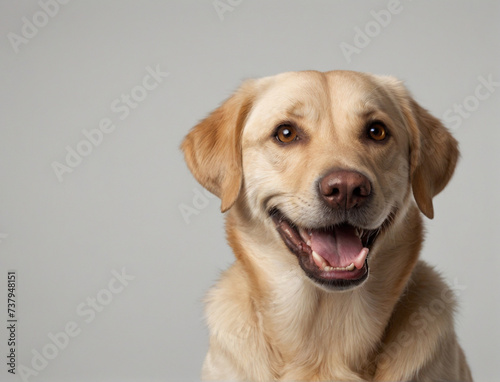 Portrait of a blond labrador retriever dog looking at the camera with a big smile isolated on a white background © Noman Shaikh