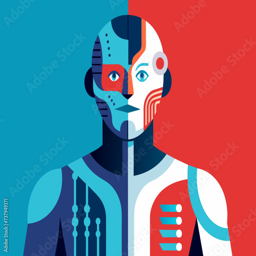 Cybernetic implants merging man and machine vektor illustation