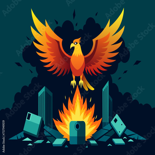Technological phoenix rising from the ashes of obsolescence vektor illustation