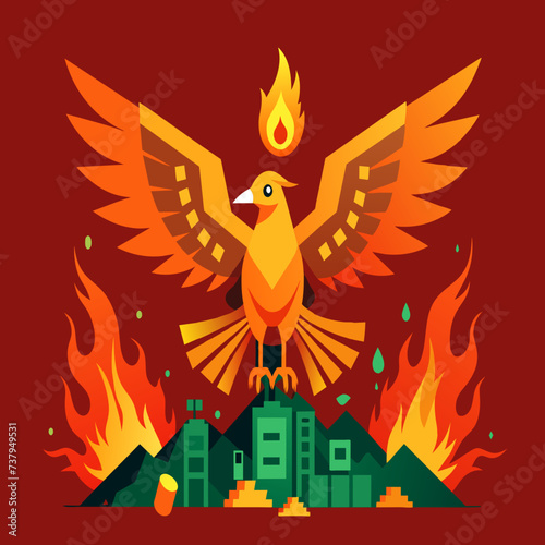 Technological phoenix rising from the ashes of obsolescence vektor illustation
