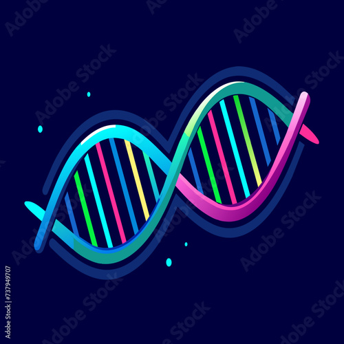 Neon-colored DNA strands glowing in the dark vektor illustation