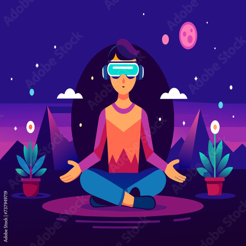 Virtual reality meditation retreat offering inner peace vektor illustation