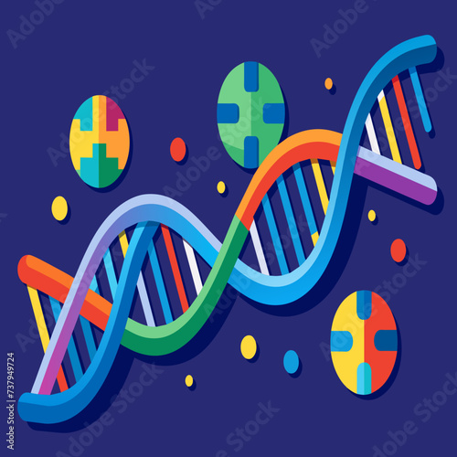 DNA helix with puzzle pieces connecting vektor illustation