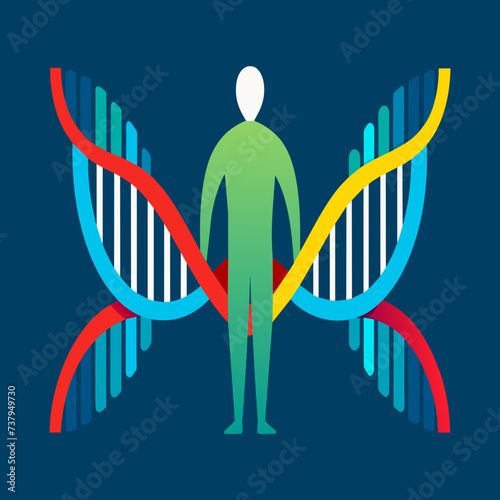 DNA strands forming the shape of a human figure vektor illustation