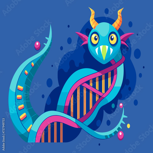 DNA helix transforming into a mythical creature vektor illustation