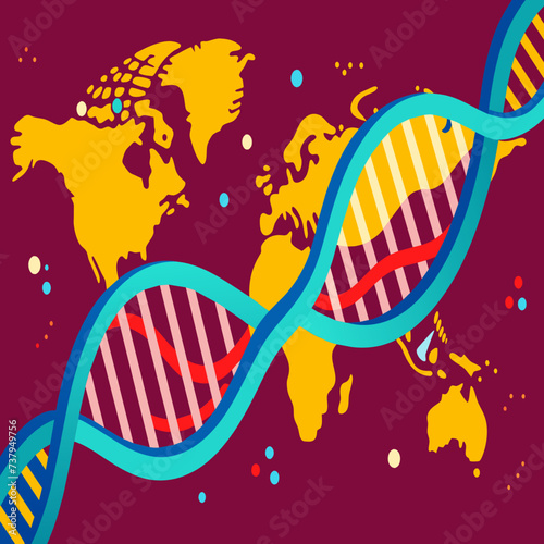 DNA strands forming the outline of a map vektor illustation