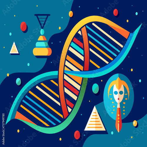 DNA strands intertwined with ancient hieroglyphs vektor illustation
