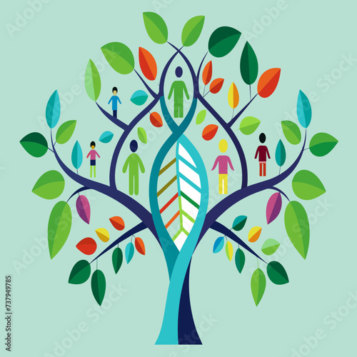 DNA strands forming the branches of a family tree vektor illustation