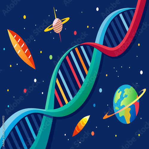 DNA strands forming the trails of a comet vektor illustation