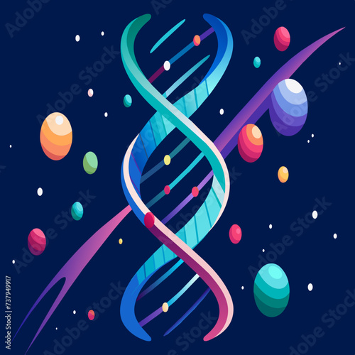 DNA structure depicted within a swirling galaxy vektor illustation