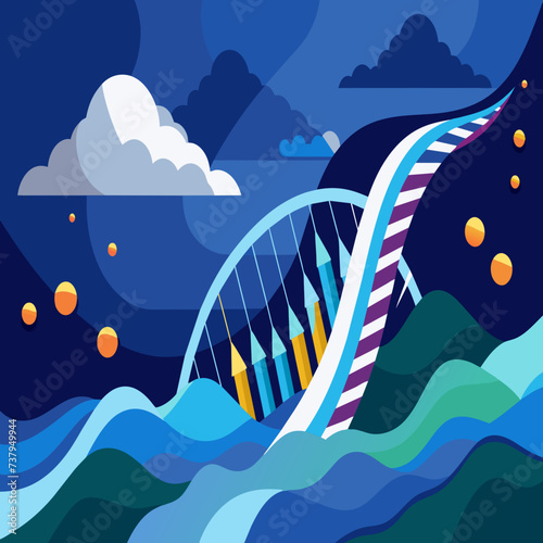 DNA helix merging with a stormy ocean vektor illustation