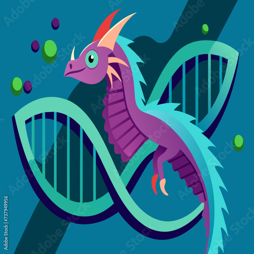 DNA structure depicted within the scales of a dragon vektor illustation