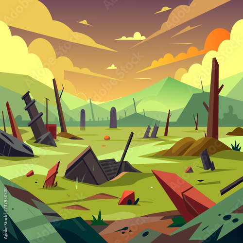 A battlefield littered with debris vektor illustation