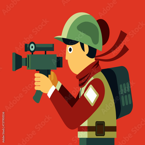 A war reporter capturing footage on camera vektor illustation