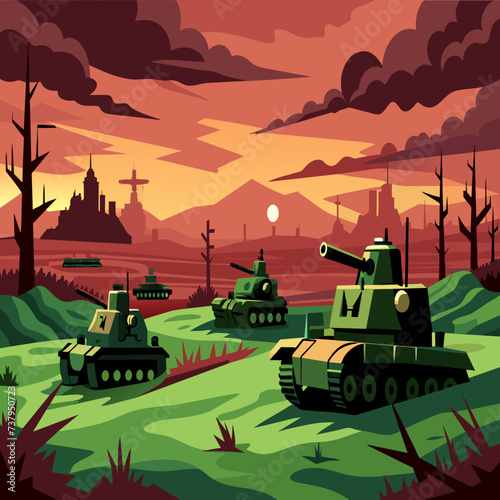 A tank graveyard vektor illustation