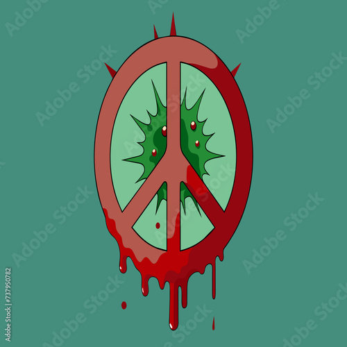 A peace symbol defaced with bullet holes vektor illustation