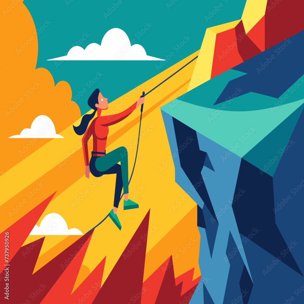 Fototapeta premium A rock climber conquering a challenging cliff vektor illustation