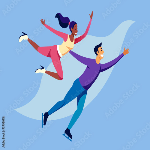 Figure skaters gliding gracefully across the ice vektor illustation