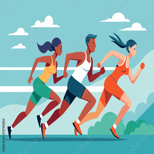 Athletes sprinting towards the finish line vektor illustation