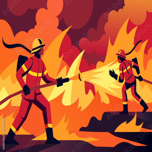Firefighters battling a raging inferno vektor illustation