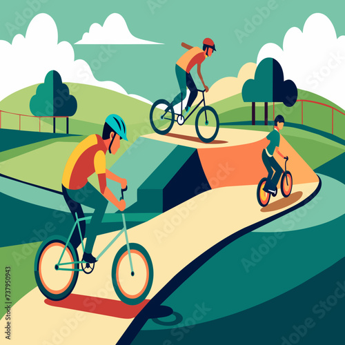 BMX riders performing tricks at a skatepark vektor illustation