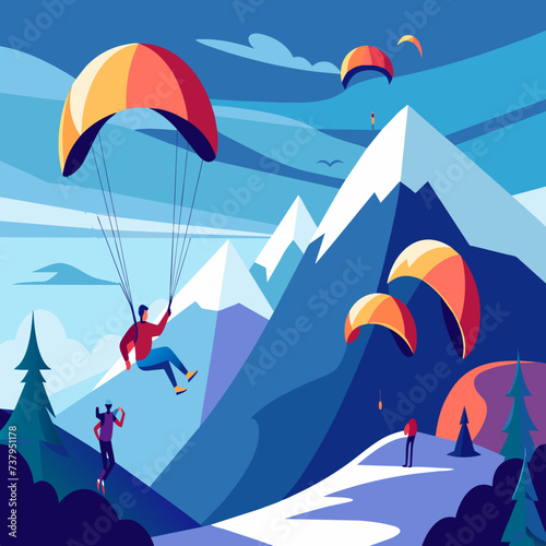 Paragliders catching thermals to gain altitude vektor illustation