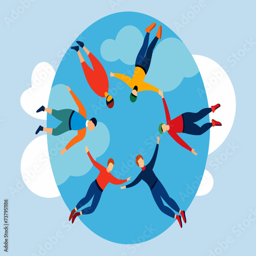 Skydivers forming a circle in freefall vektor illustation