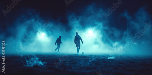 A two male football players at night time silhoutte shot.Ai