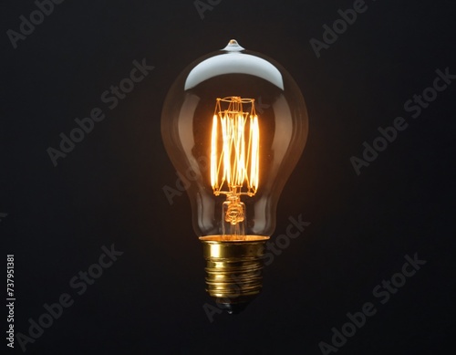 Illuminated Bulb Radiating Warm Glow in Darkness. The image captures a single glowing filament bulb against a dark backdrop, emphasizing the contrast between light and darkness. AI-Generated