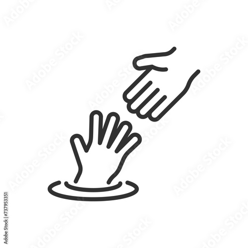 A helping hand to the drowning man, linear icon. The hand reaches for the hand in the water. Hand outstretched for salvation. Line with editable stroke